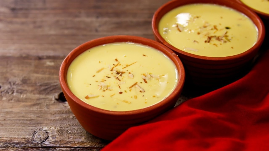 Basundi is an Indian sweet especially popular in Maharashtra. It is sweetened condensed milk made by boiling milk on low heat until the milk is reduced by half. Different styles of basundi are also prepared, such as custard apple basundi and angoor basundi.