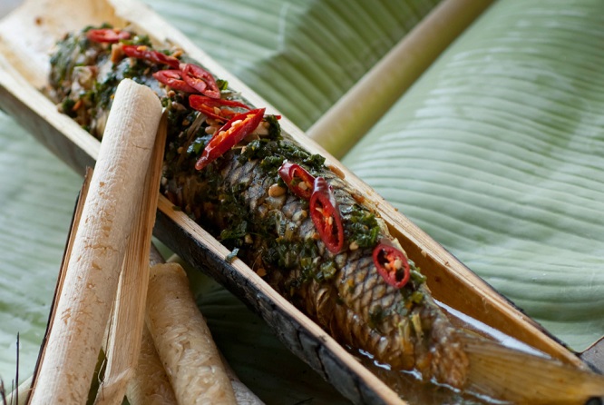 Fish in Bamboo is fish filled inside a bamboo tube with few spices and left to be smoked over fire. It is a simple dish loved by the Ao community for its flavours.